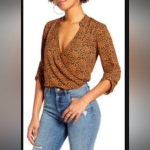 Nordstrom Wrap Blouse- Orange Leopard Print Size small